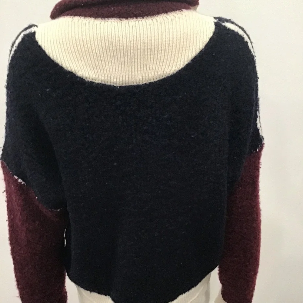 ba&sh Colorblock Lady Cadigan Benji Sweater Womens 1 Navy Burgundy US Small wool